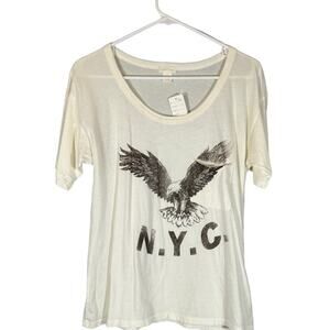 Wild Pearl Women’s White Cotton Eagle NYC Graphic Pocket T-Shirt Size Small